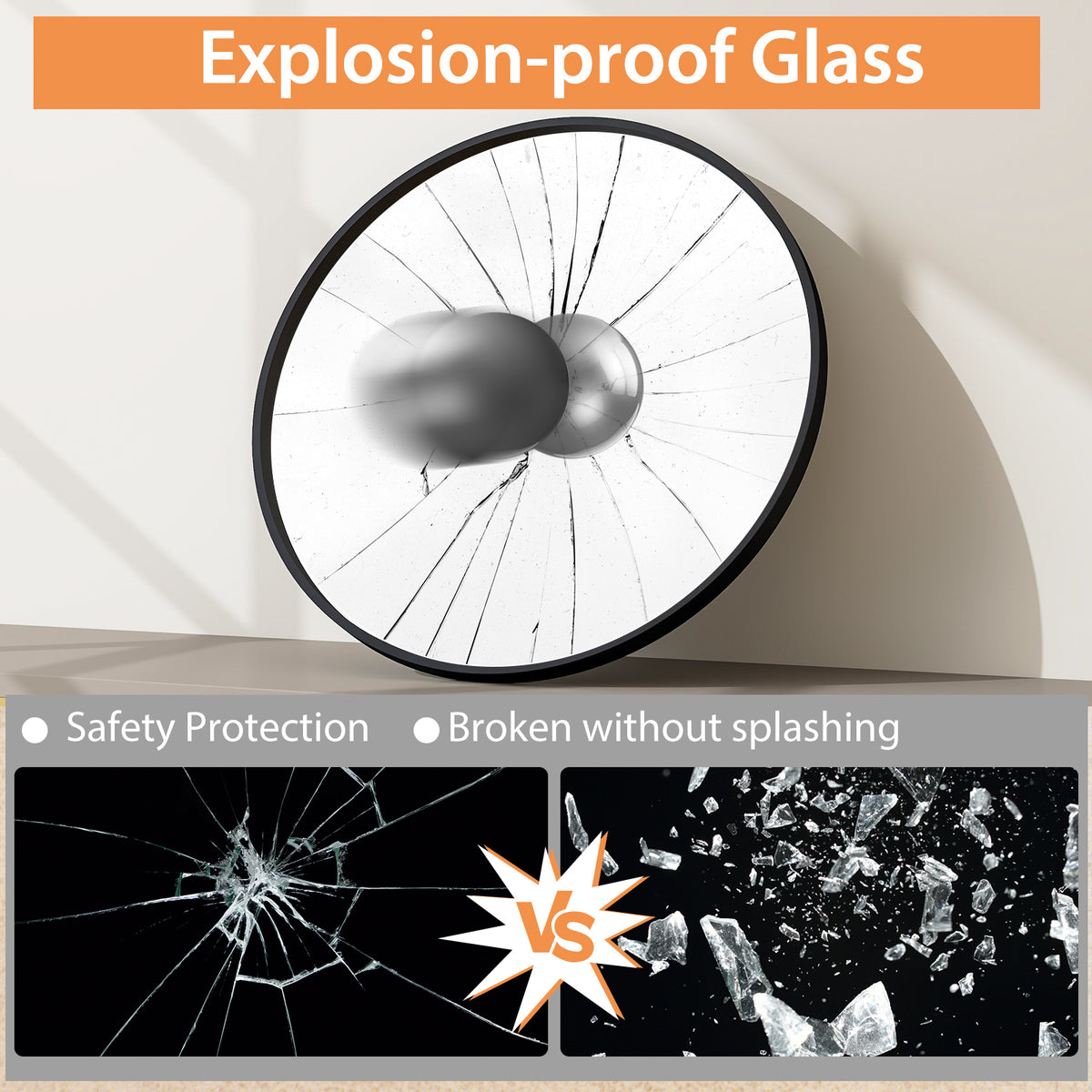 24 Inch Circle Bathroom Mirror, Explosion-Proof Film, Black Wall Mirrors at Gallery Canada