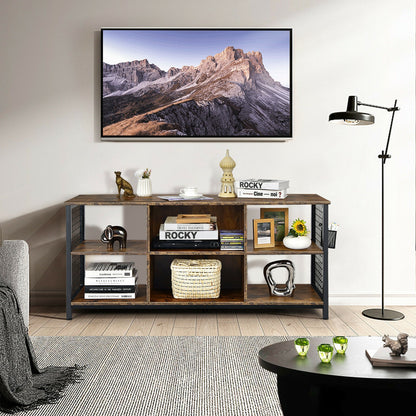Mid-Century Wooden TV Stand With Storage Basket, 65 Inch, Rustic Brown Entertainment Centers & TV Stands at Gallery Canada