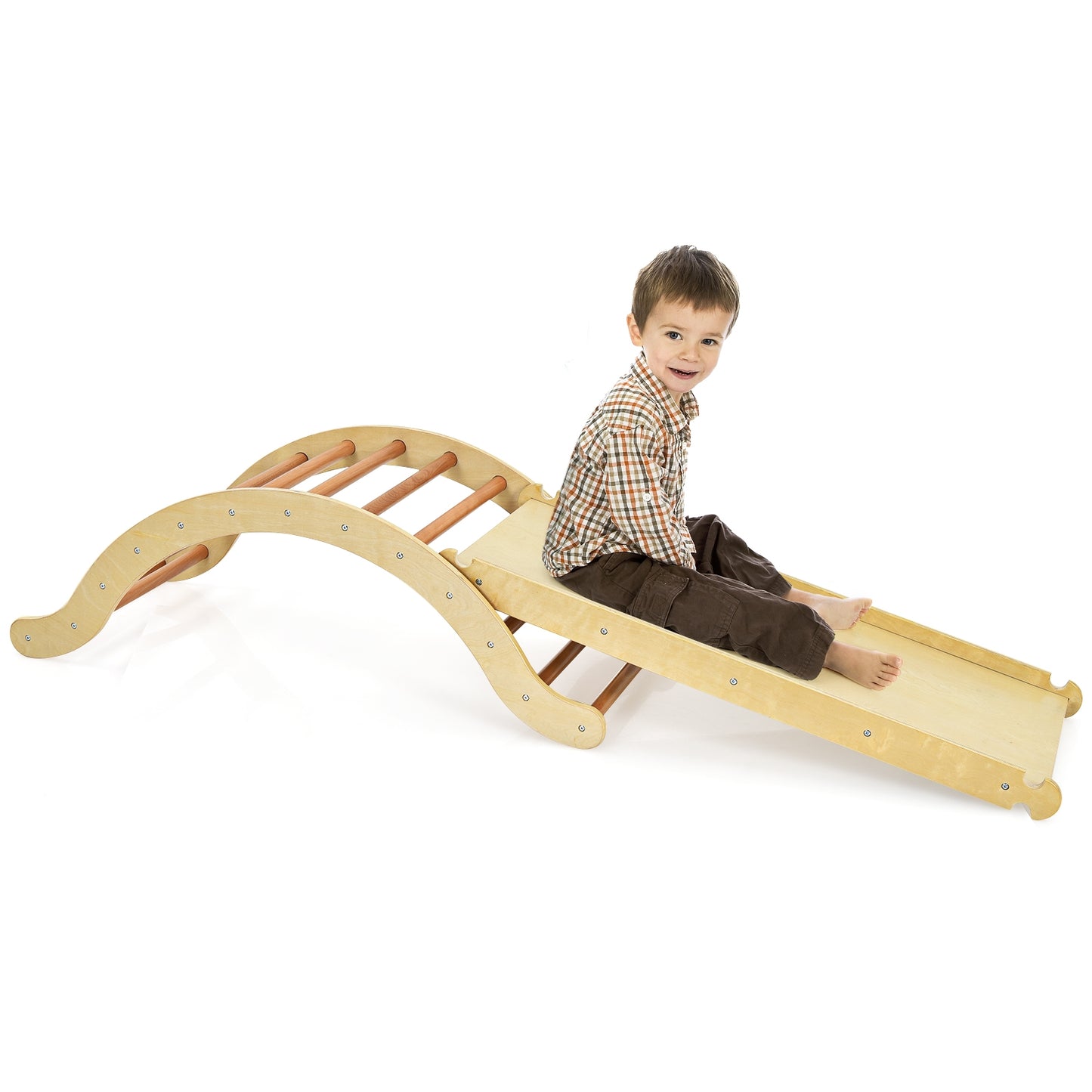 Kids Climber Set, Wooden Arch Triangle Rocker, 3-In-1 With Ramp And Mat, Natural Climbers & Slides at Gallery Canada