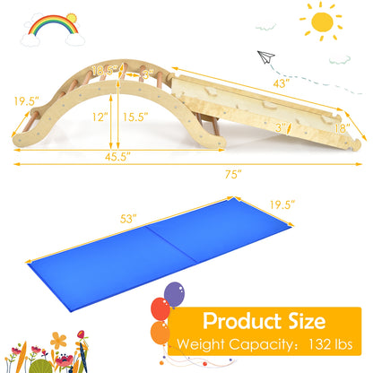 Kids Climber Set, Wooden Arch Triangle Rocker, 3-In-1 With Ramp And Mat, Natural Climbers & Slides at Gallery Canada