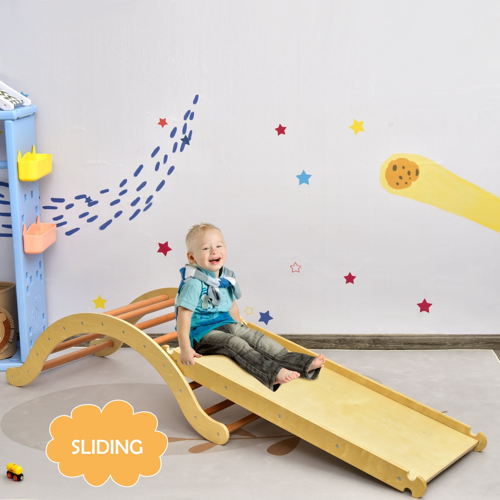 Kids Climber Set, Wooden Arch Triangle Rocker, 3-In-1 With Ramp And Mat, Natural Climbers & Slides at Gallery Canada