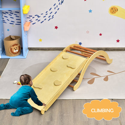 Kids Climber Set, Wooden Arch Triangle Rocker, 3-In-1 With Ramp And Mat, Natural Climbers & Slides at Gallery Canada