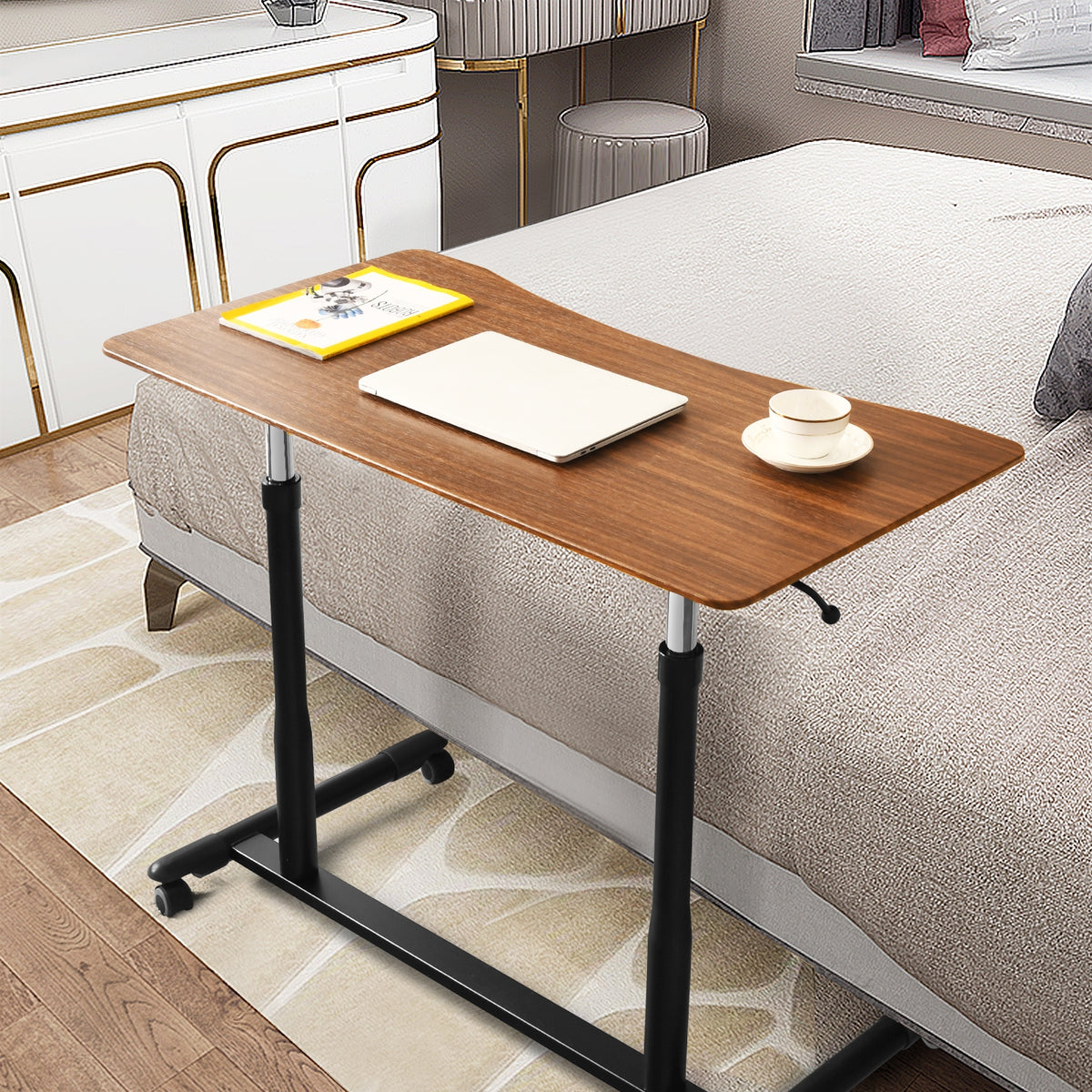 Height Adjustable Computer Desk, Sit To Stand Rolling Notebook Table, Brown Laptop Tables & Printer Stands at Gallery Canada