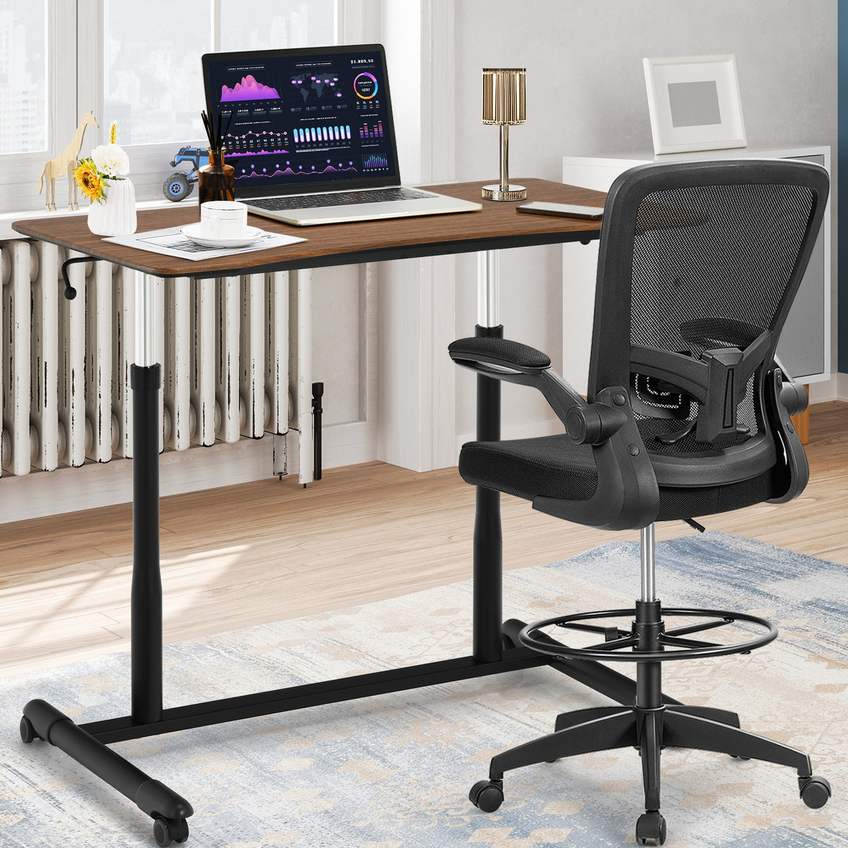 Height Adjustable Computer Desk, Sit To Stand Rolling Notebook Table, Brown Laptop Tables & Printer Stands at Gallery Canada