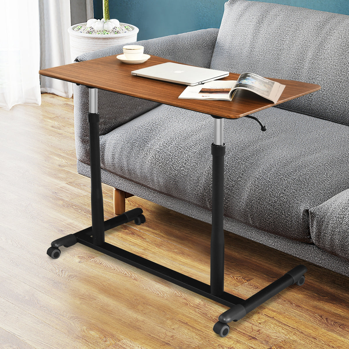 Height Adjustable Computer Desk, Sit To Stand Rolling Notebook Table, Brown Laptop Tables & Printer Stands at Gallery Canada