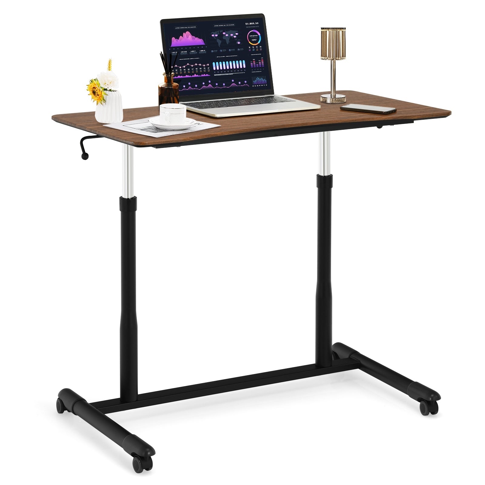 Height Adjustable Computer Desk, Sit To Stand Rolling Notebook Table, Brown Laptop Tables & Printer Stands at Gallery Canada