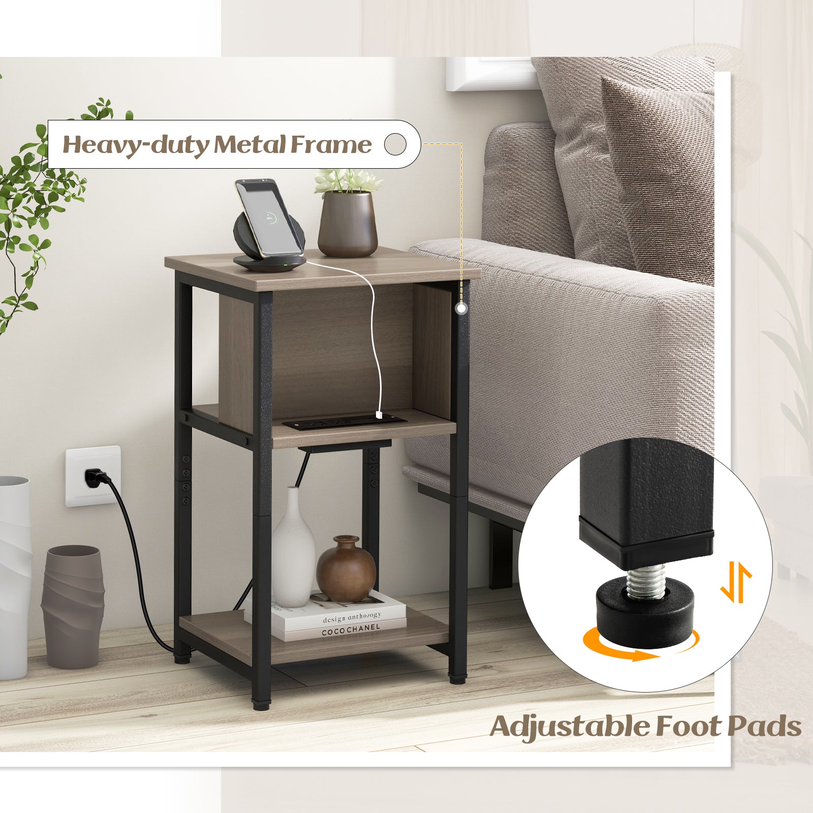 3-Tier End Table With USB Ports, Power Outlets, 1 Piece End & Side Tables at Gallery Canada