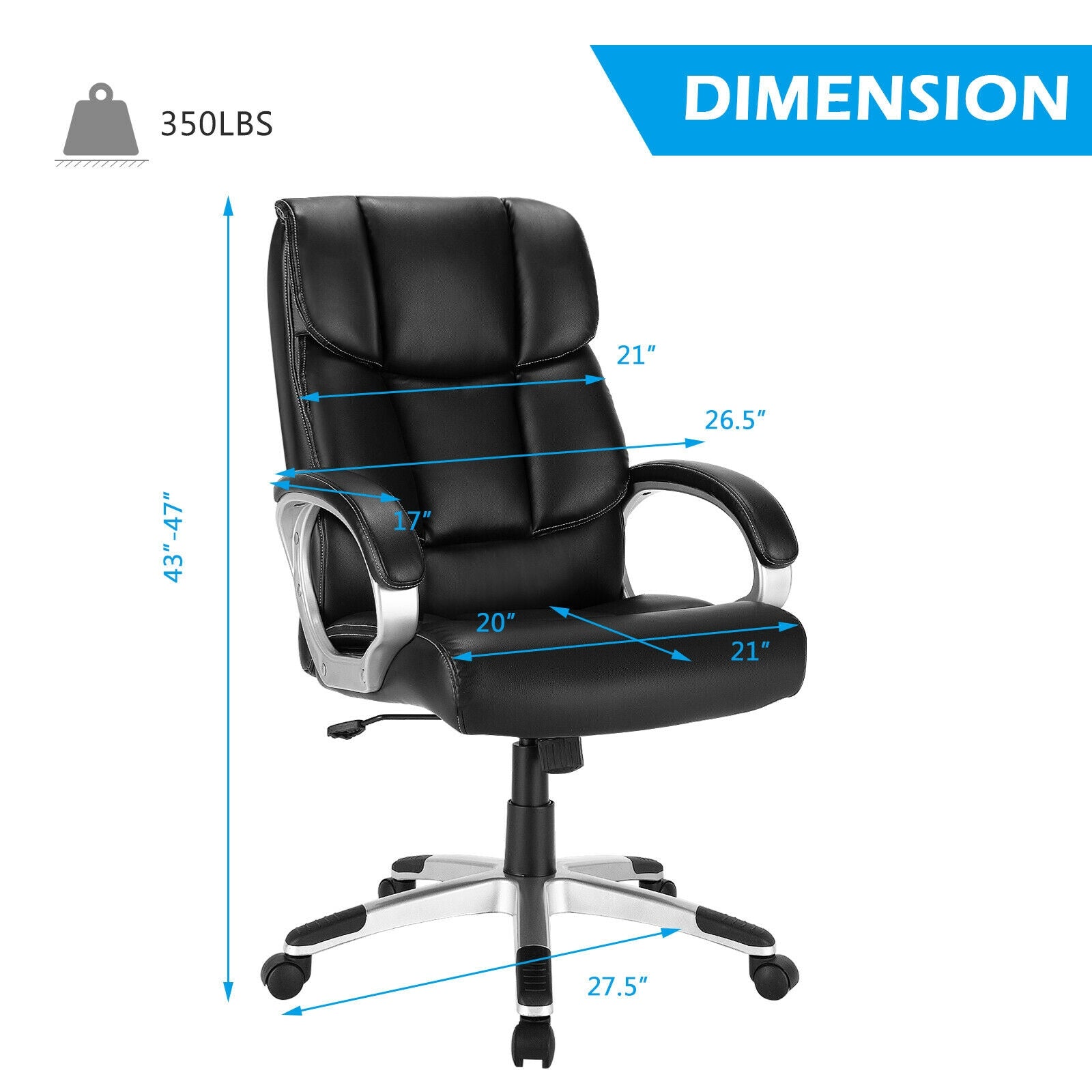 Adjustable High Back Leather Executive Desk Chair, Black Executive Chairs at Gallery Canada