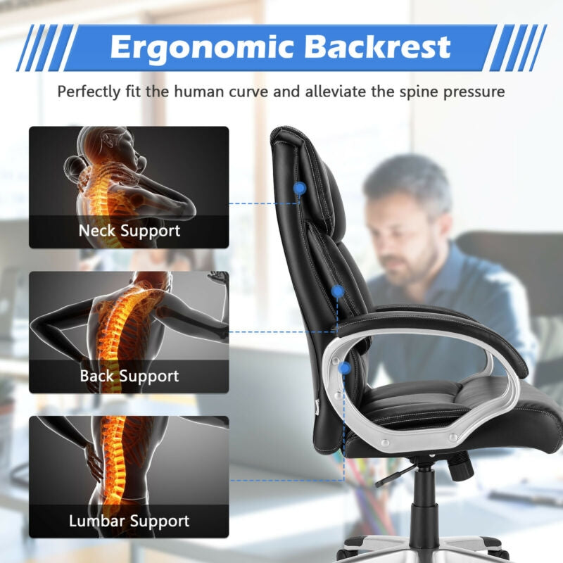 Adjustable High Back Leather Executive Desk Chair, Black Executive Chairs at Gallery Canada