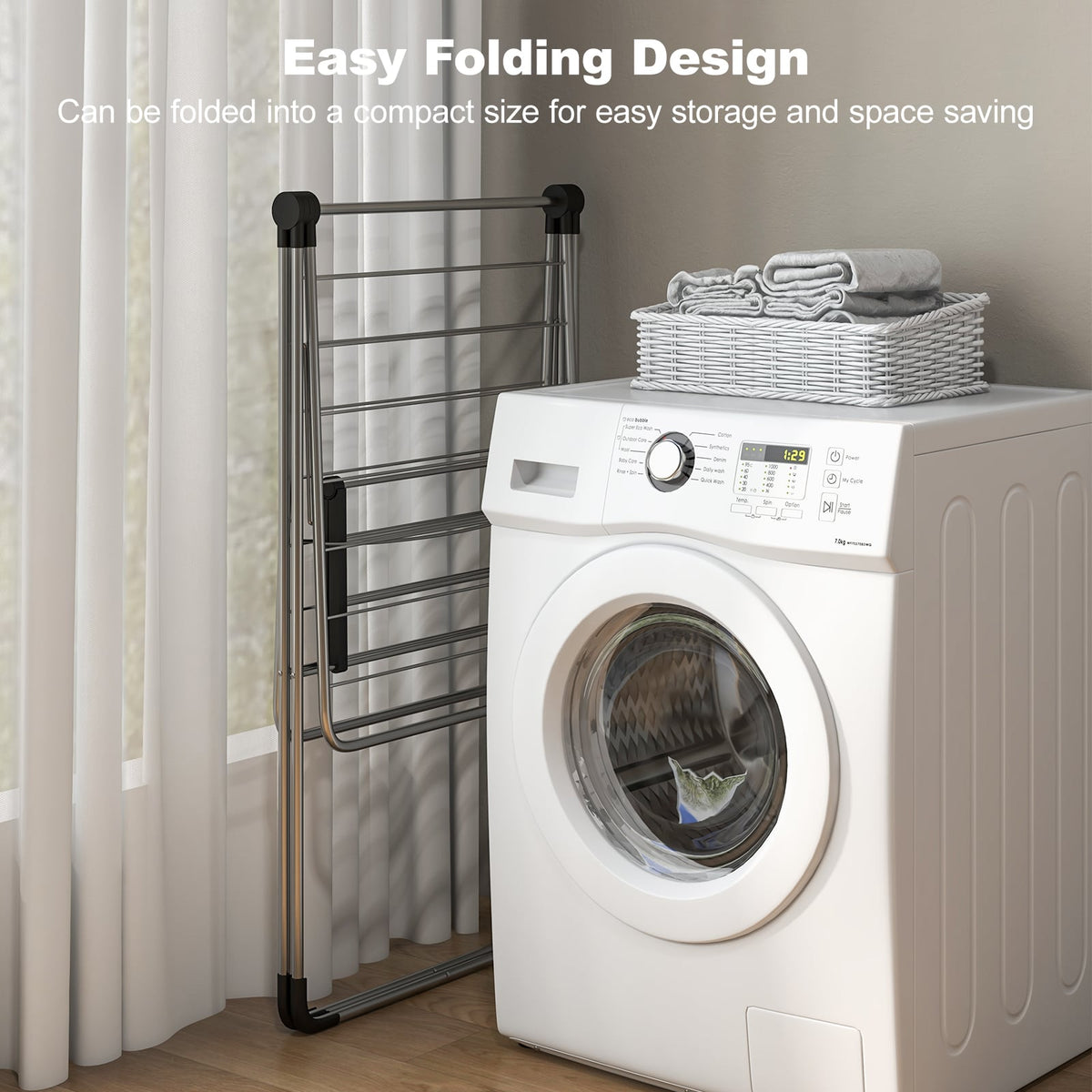 2-Tier Laundry Drying Rack, Folding Cloth Rack, Aluminum Frame, Silver Drying Racks at Gallery Canada