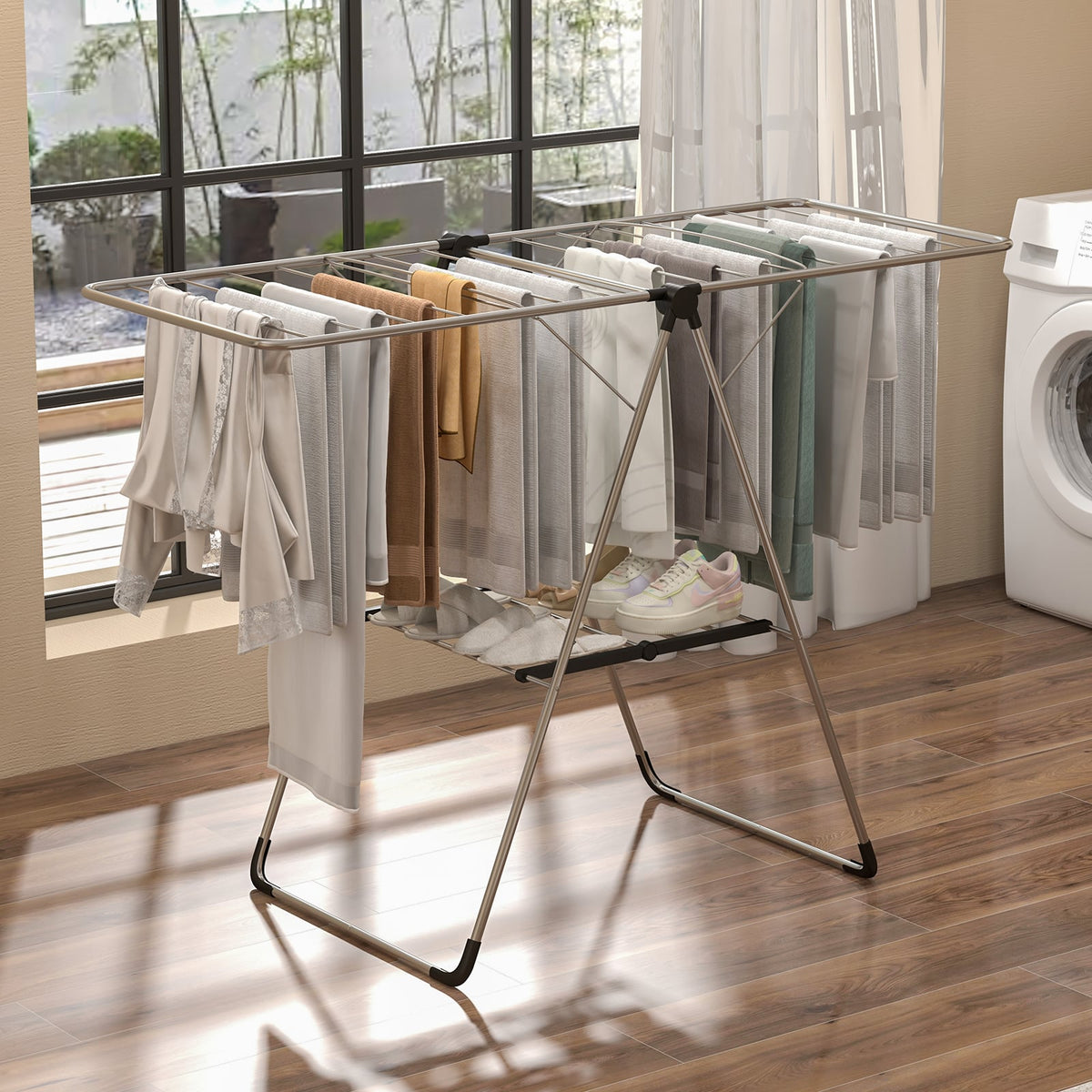 2-Tier Laundry Drying Rack, Folding Cloth Rack, Aluminum Frame, Silver Drying Racks at Gallery Canada
