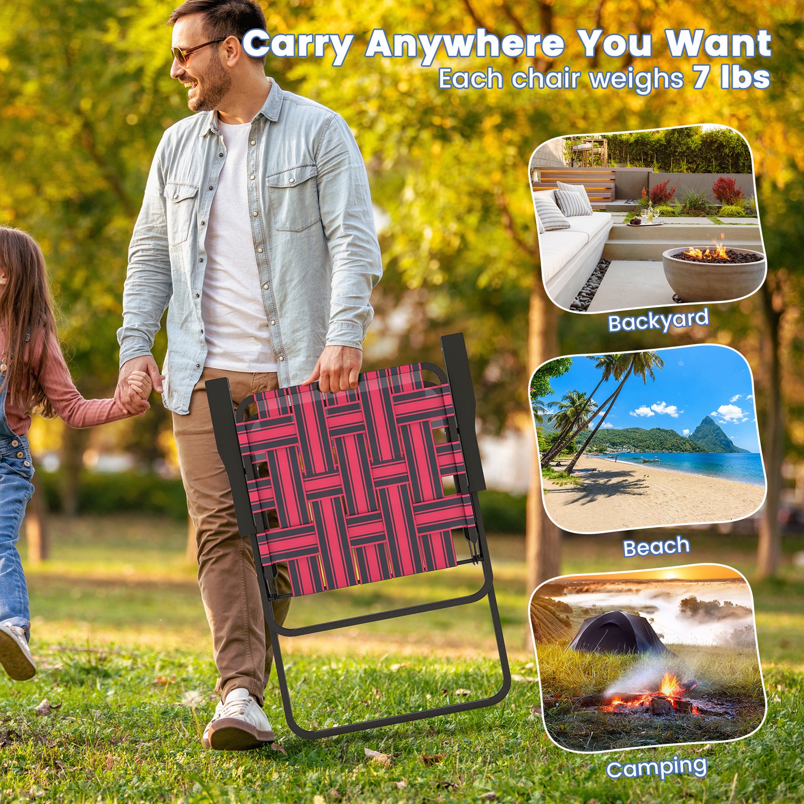 2 Pieces Folding Beach Chair, Camping Lawn Webbing Chair, Red Beach & Lawn Chairs at Gallery Canada