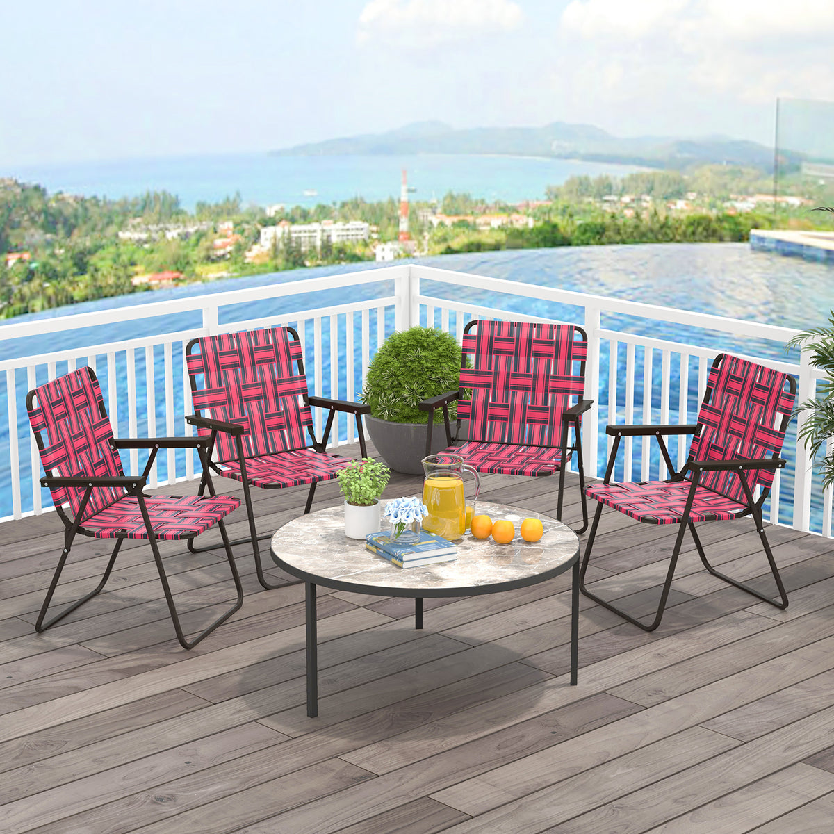 4 Pieces Folding Beach Chair, Camping Lawn Webbing Chair, Red Beach & Lawn Chairs at Gallery Canada
