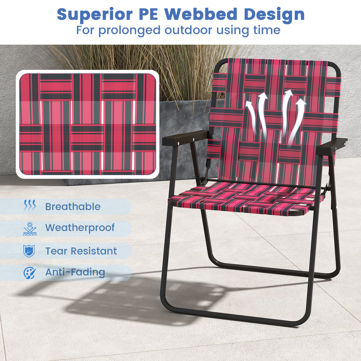 4 Pieces Folding Beach Chair, Camping Lawn Webbing Chair, Red Beach & Lawn Chairs at Gallery Canada