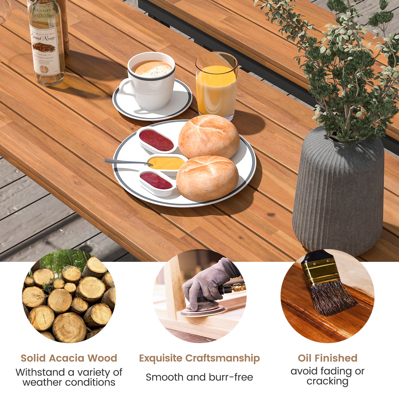 Outdoor Dining Table Bench Set, Acacia Wood Top, Natural Outdoor Seating & Patio Chairs at Gallery Canada