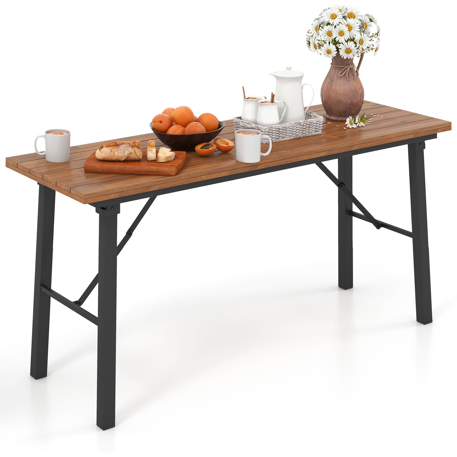 Outdoor Dining Table Bench Set, Acacia Wood Top, Natural Outdoor Seating & Patio Chairs at Gallery Canada