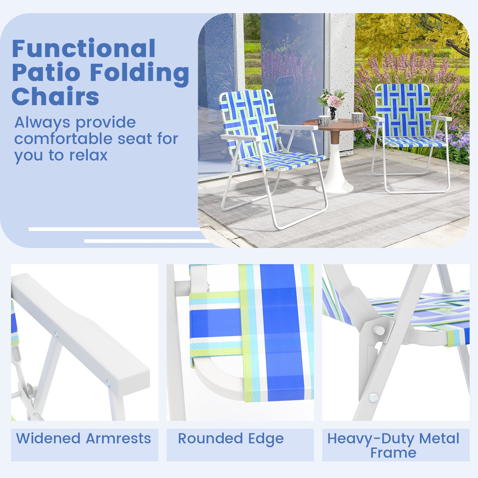 4-Piece Folding Beach Chair, Camping Lawn Webbing Chair, Blue Beach & Lawn Chairs at Gallery Canada