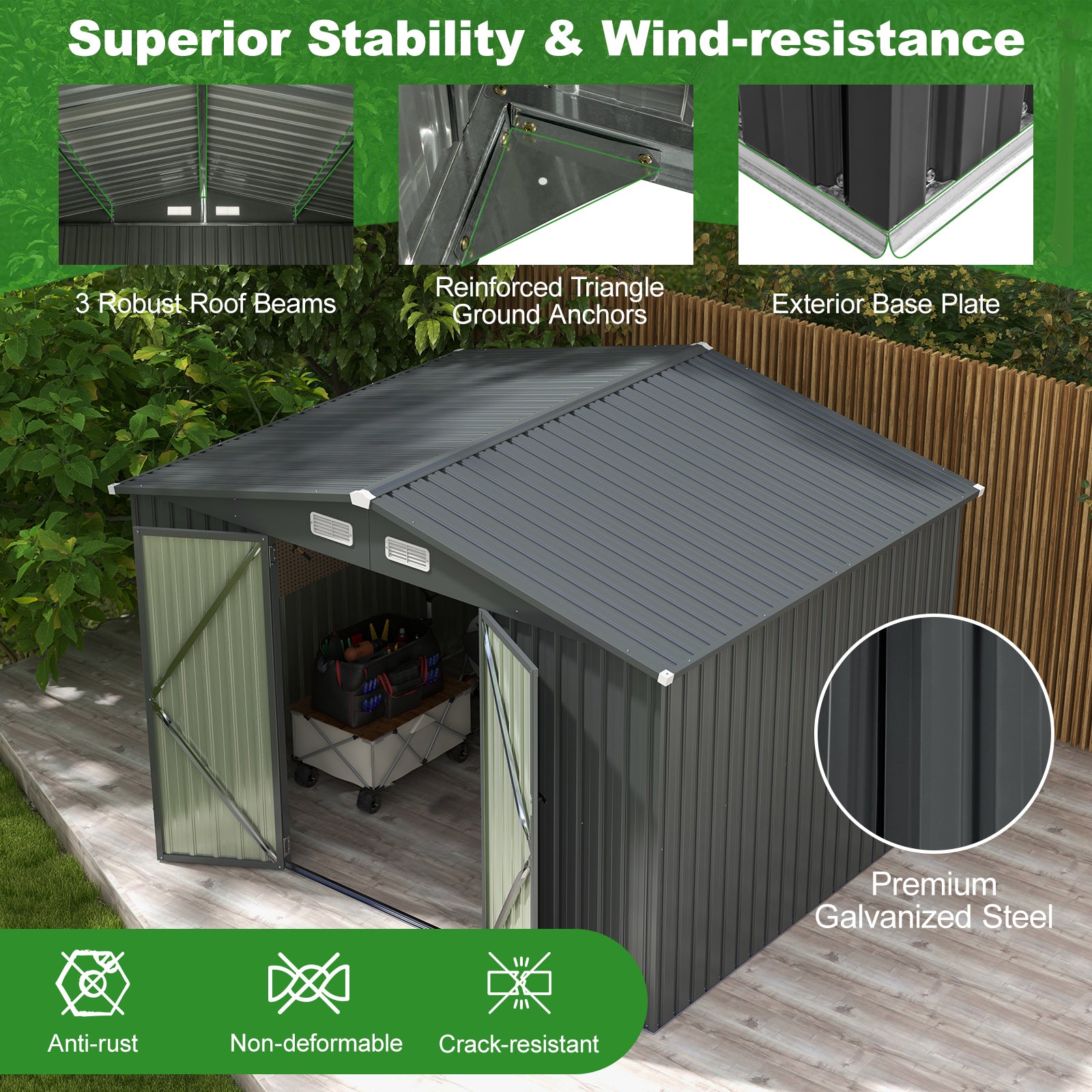 10 x 7.5 x 6 Feet Outdoor Galvanized Steel Storage Shed, Dark Gray Sheds & Outdoor Storage at Gallery Canada