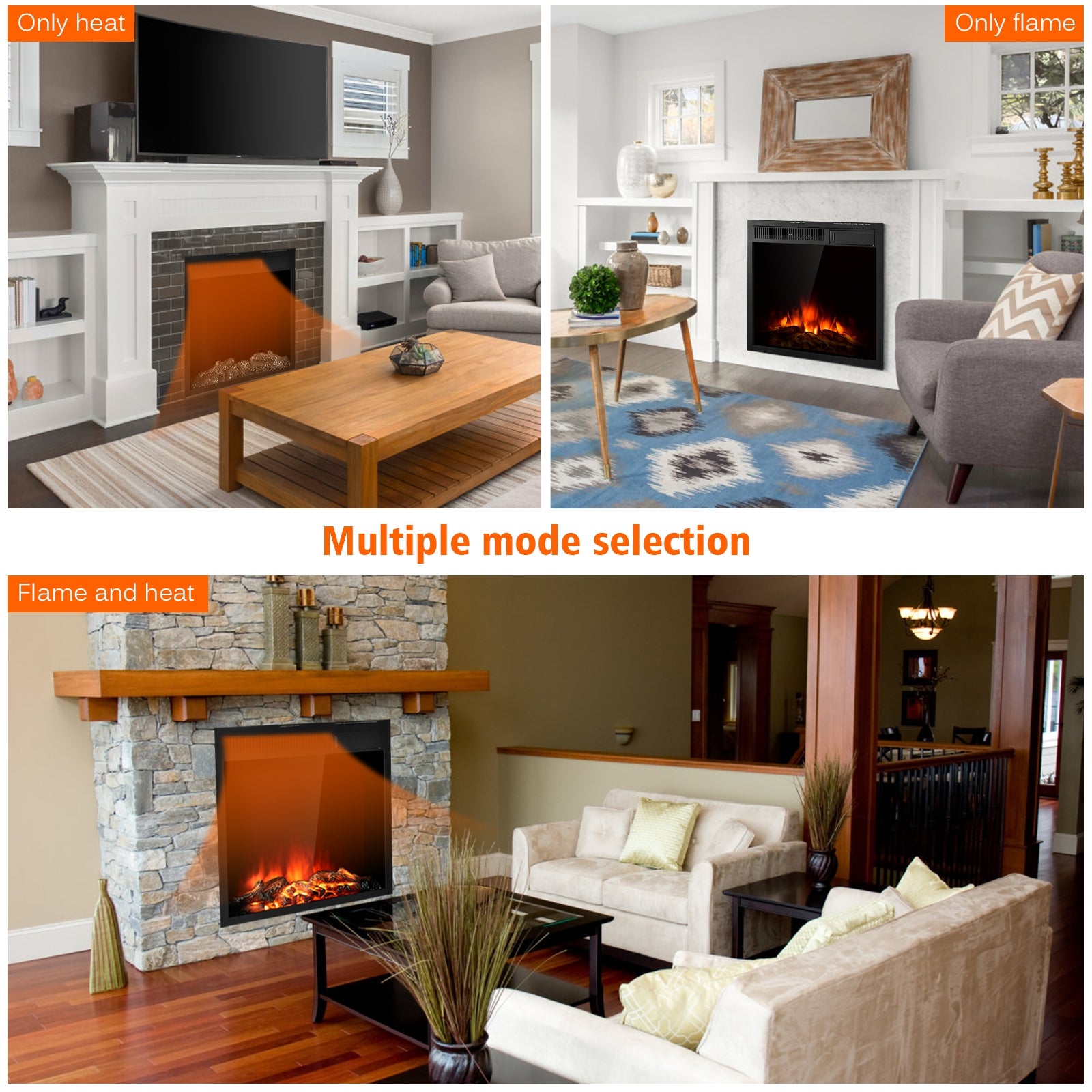 22.5 Inch Electric Fireplace Insert, Freestanding Recessed Heater, Black Fireplaces at Gallery Canada