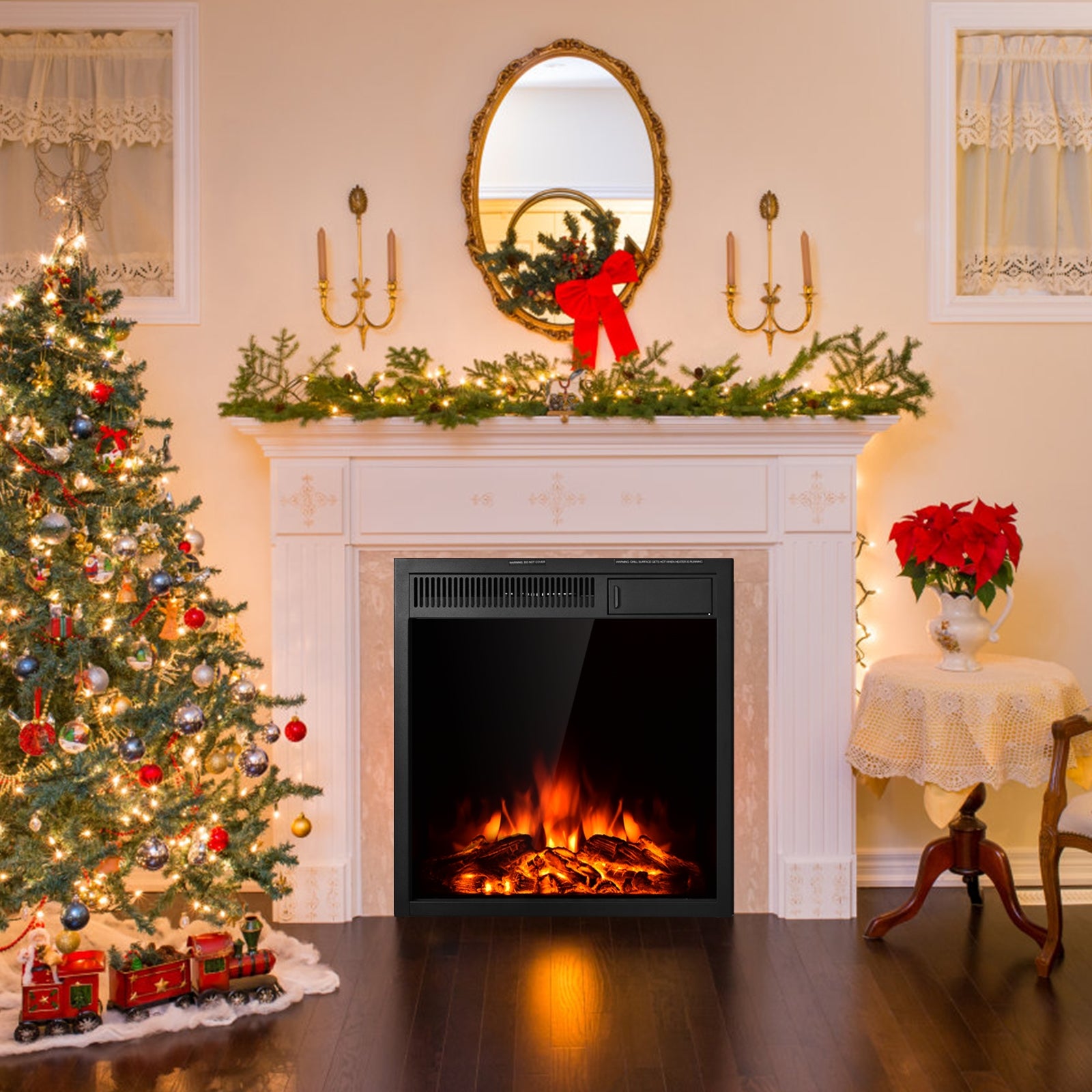 22.5 Inch Electric Fireplace Insert, Freestanding Recessed Heater, Black Fireplaces at Gallery Canada