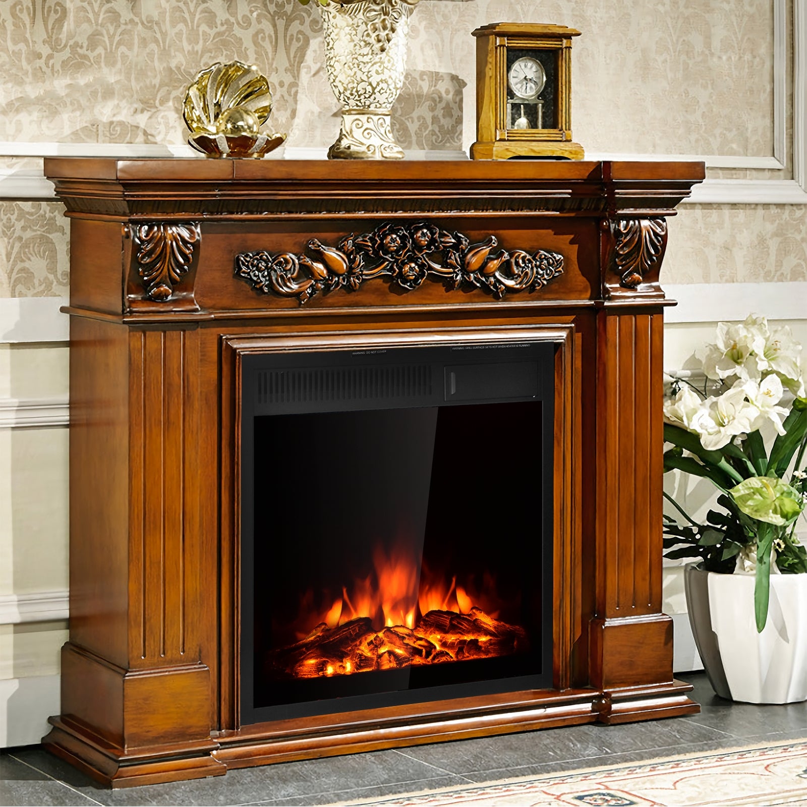 22.5 Inch Electric Fireplace Insert, Freestanding Recessed Heater, Black Fireplaces at Gallery Canada