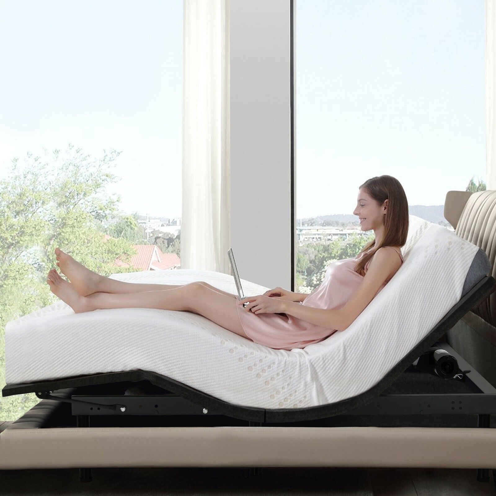 Queen Size Adjustable Bed Frame, Wireless Remote, Black Simple Bed Frame at Gallery Canada