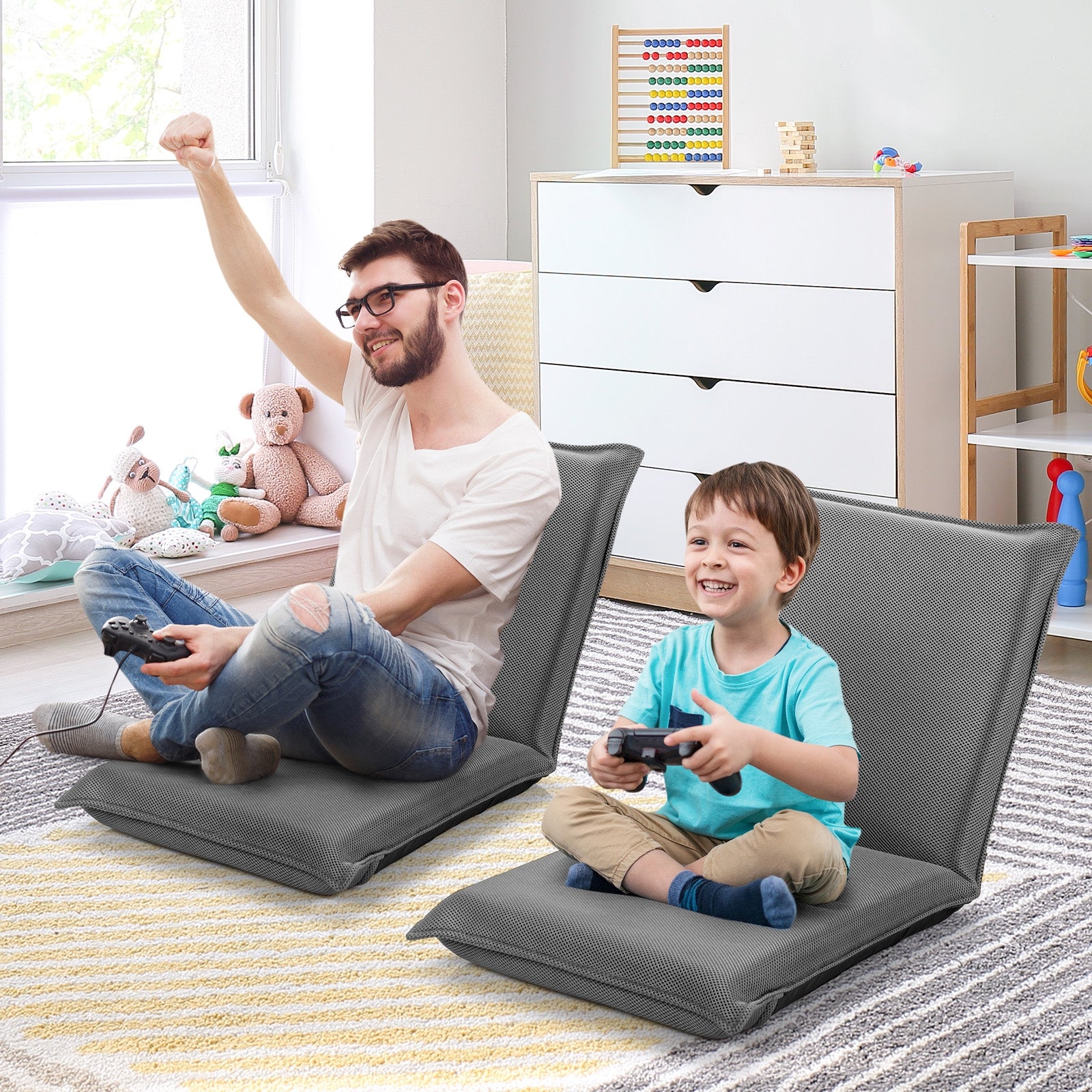 Adjustable 6 Position Folding Sofa Chair, Gray Floor Chairs at Gallery Canada