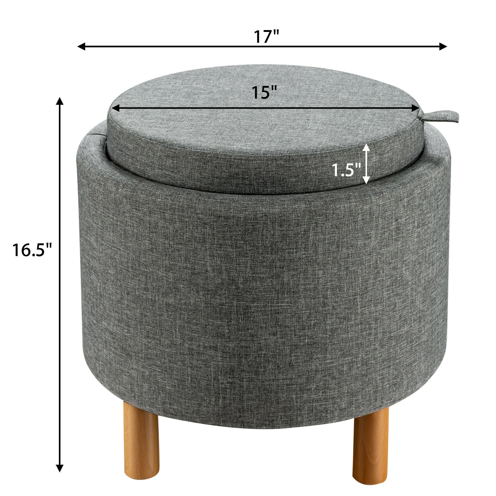 Round Fabric Storage Ottoman With Tray, Non-Slip Pads, Gray Ottomans at Gallery Canada