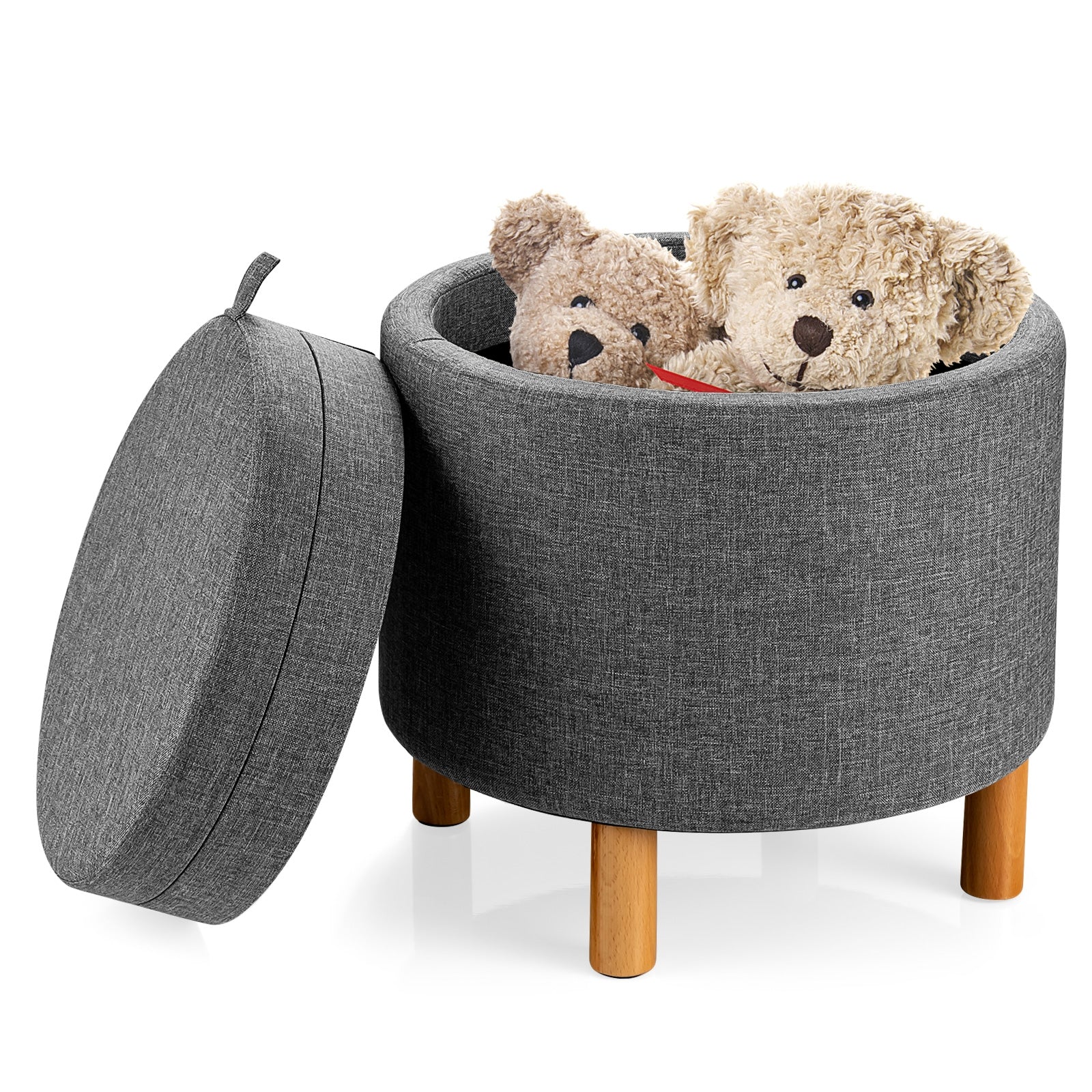Round Fabric Storage Ottoman With Tray, Non-Slip Pads, Gray Ottomans at Gallery Canada