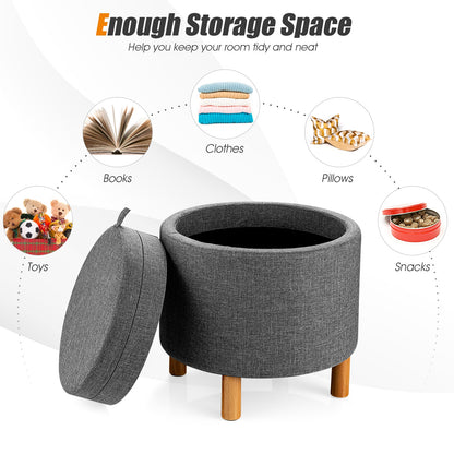 Round Fabric Storage Ottoman With Tray, Non-Slip Pads, Gray Ottomans at Gallery Canada