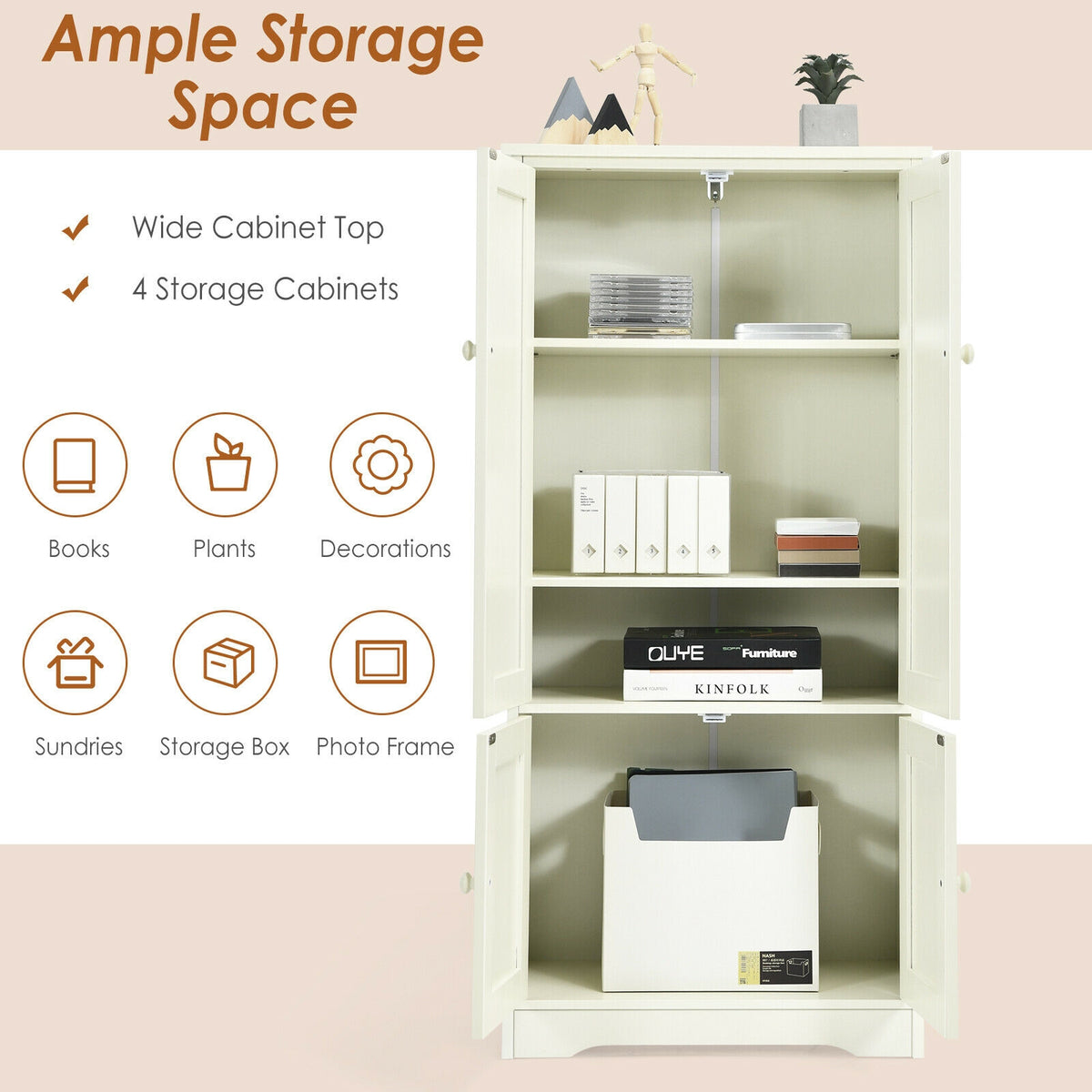 Antique Accent Cabinet, 2-Door Adjustable Shelves, White Armoires & Wardrobes at Gallery Canada