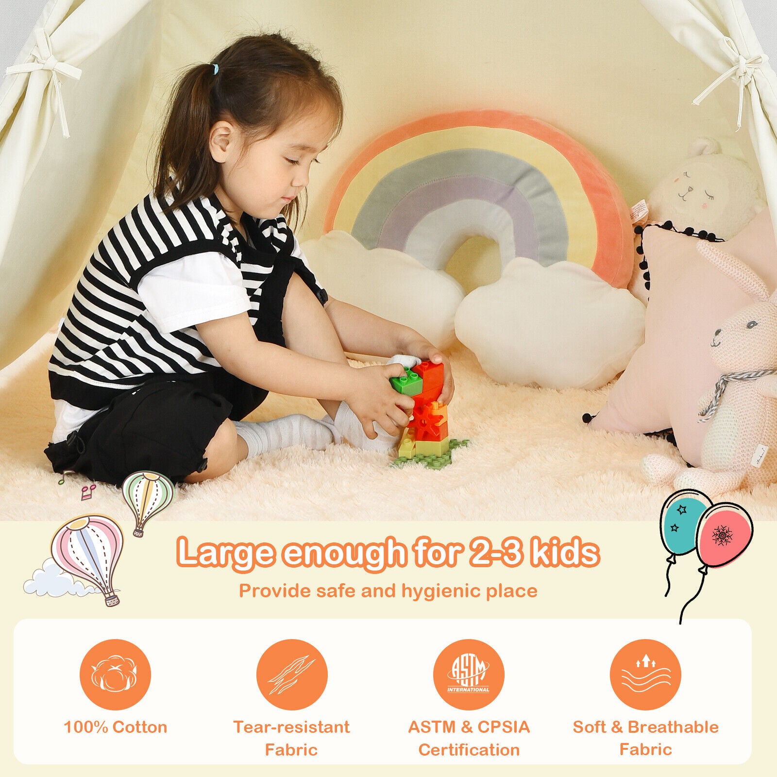 Foldable Kids Canvas Teepee Play Tent, Beige Play Tents & Playhouse at Gallery Canada