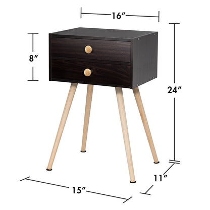 Mid Century Modern Nightstand, 2 Drawers, Natural, Brown Nightstands at Gallery Canada