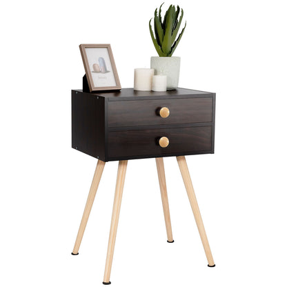 Mid Century Modern Nightstand, 2 Drawers, Natural, Brown Nightstands at Gallery Canada