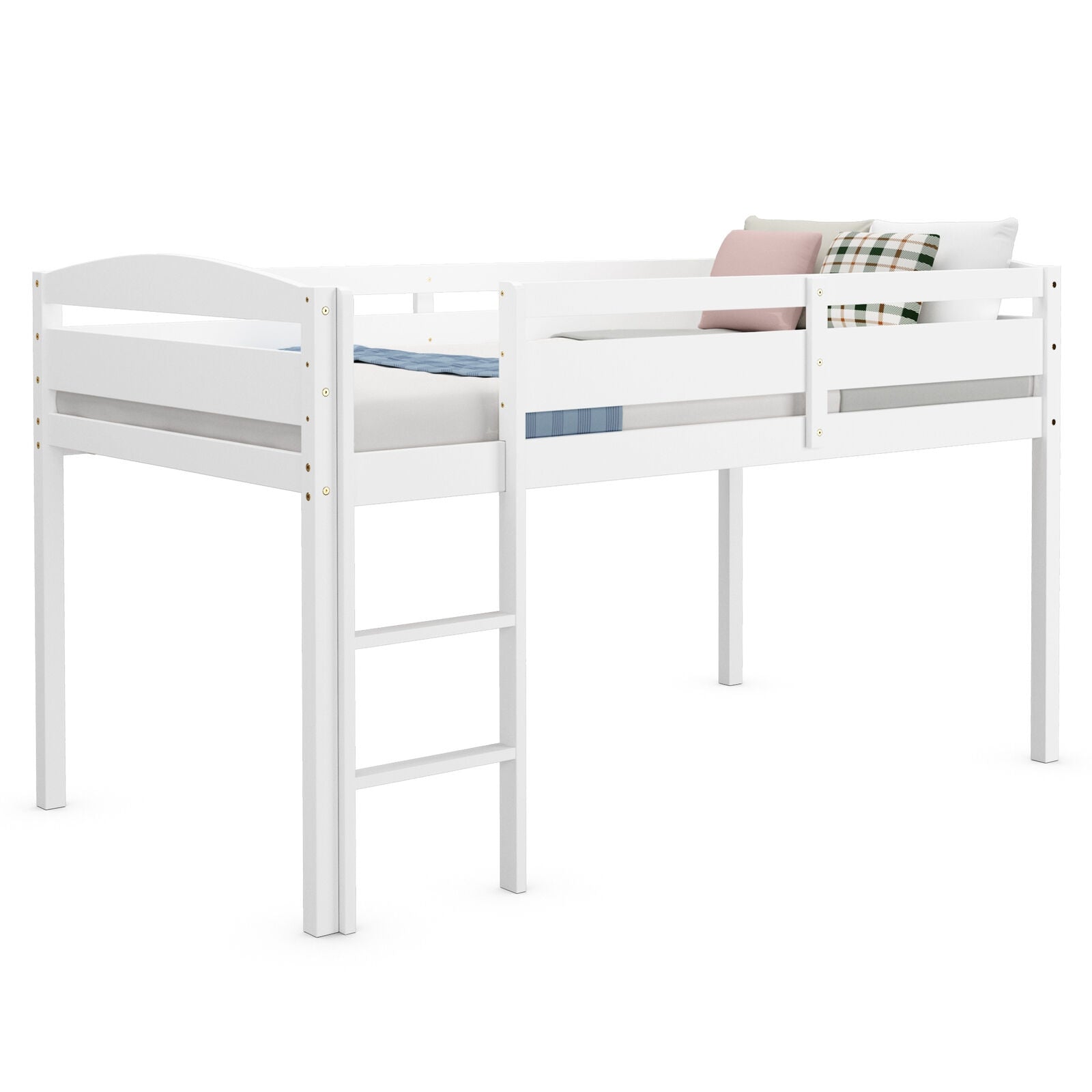 Twin Low Loft Bunk Bed With Guard Rail, Ladder, White Bunk Bed Frame White at Gallery Canada