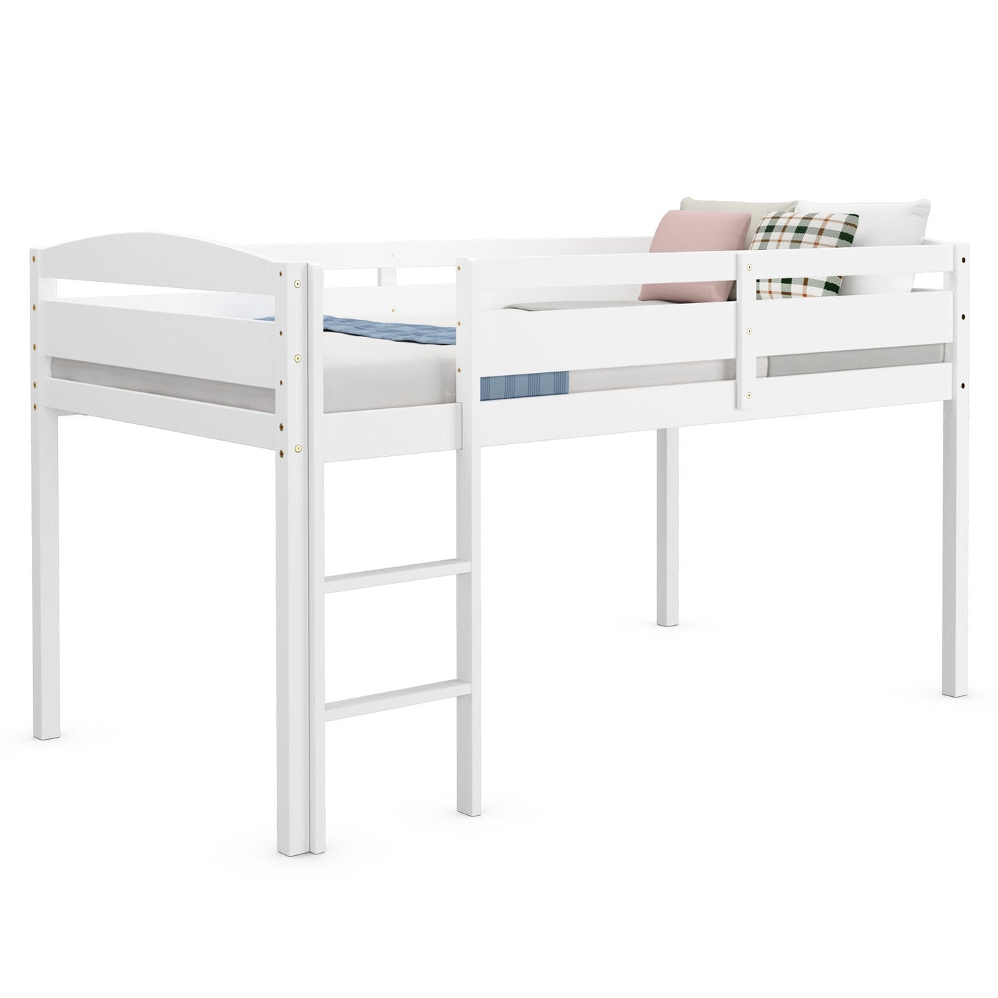 Twin Low Loft Bunk Bed With Guard Rail, Ladder, White Bunk Bed Frame White at Gallery Canada