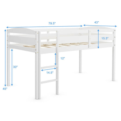 Twin Low Loft Bunk Bed With Guard Rail, Ladder, White Bunk Bed Frame at Gallery Canada