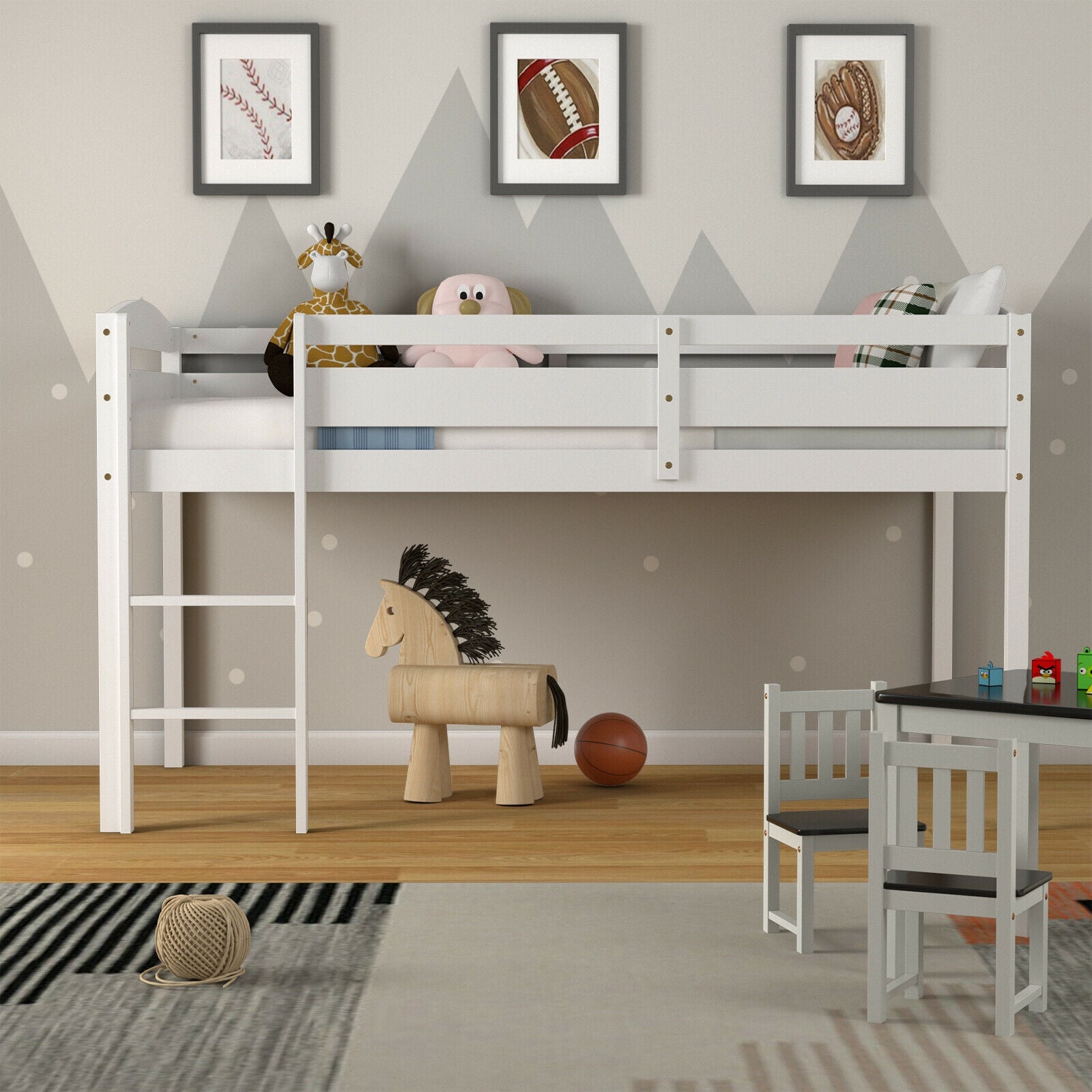 Twin Low Loft Bunk Bed With Guard Rail, Ladder, White Bunk Bed Frame at Gallery Canada