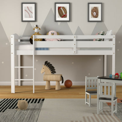 Twin Low Loft Bunk Bed With Guard Rail, Ladder, White Bunk Bed Frame at Gallery Canada