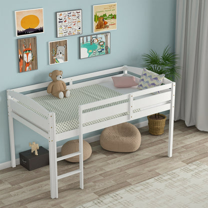 Twin Low Loft Bunk Bed With Guard Rail, Ladder, White Bunk Bed Frame at Gallery Canada