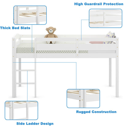 Twin Low Loft Bunk Bed With Guard Rail, Ladder, White Bunk Bed Frame at Gallery Canada