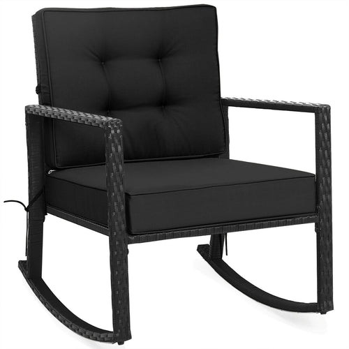 Patio Rattan Rocker Glider Chair, Black