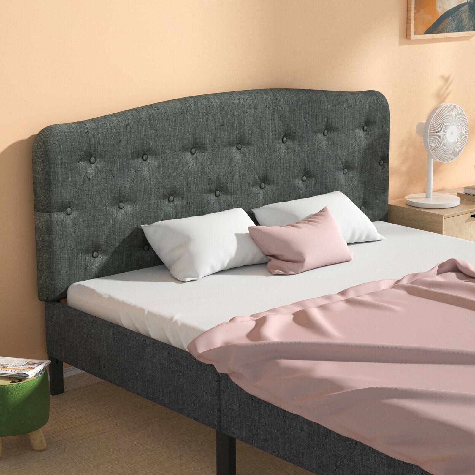 Faux Linen Headboard, Adjustable Heights, Gray Headboards at Gallery Canada