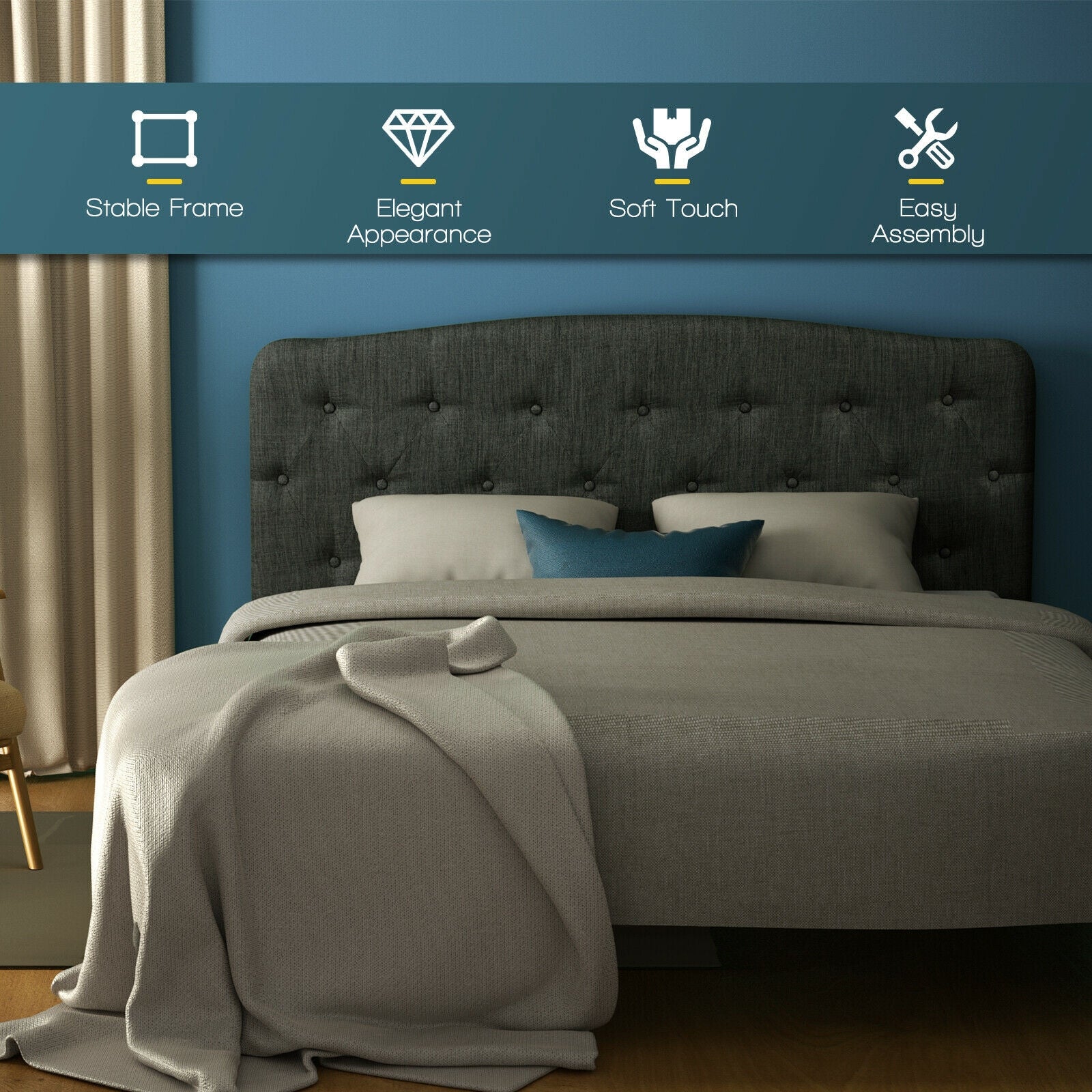 Faux Linen Headboard, Adjustable Heights, Gray Headboards at Gallery Canada
