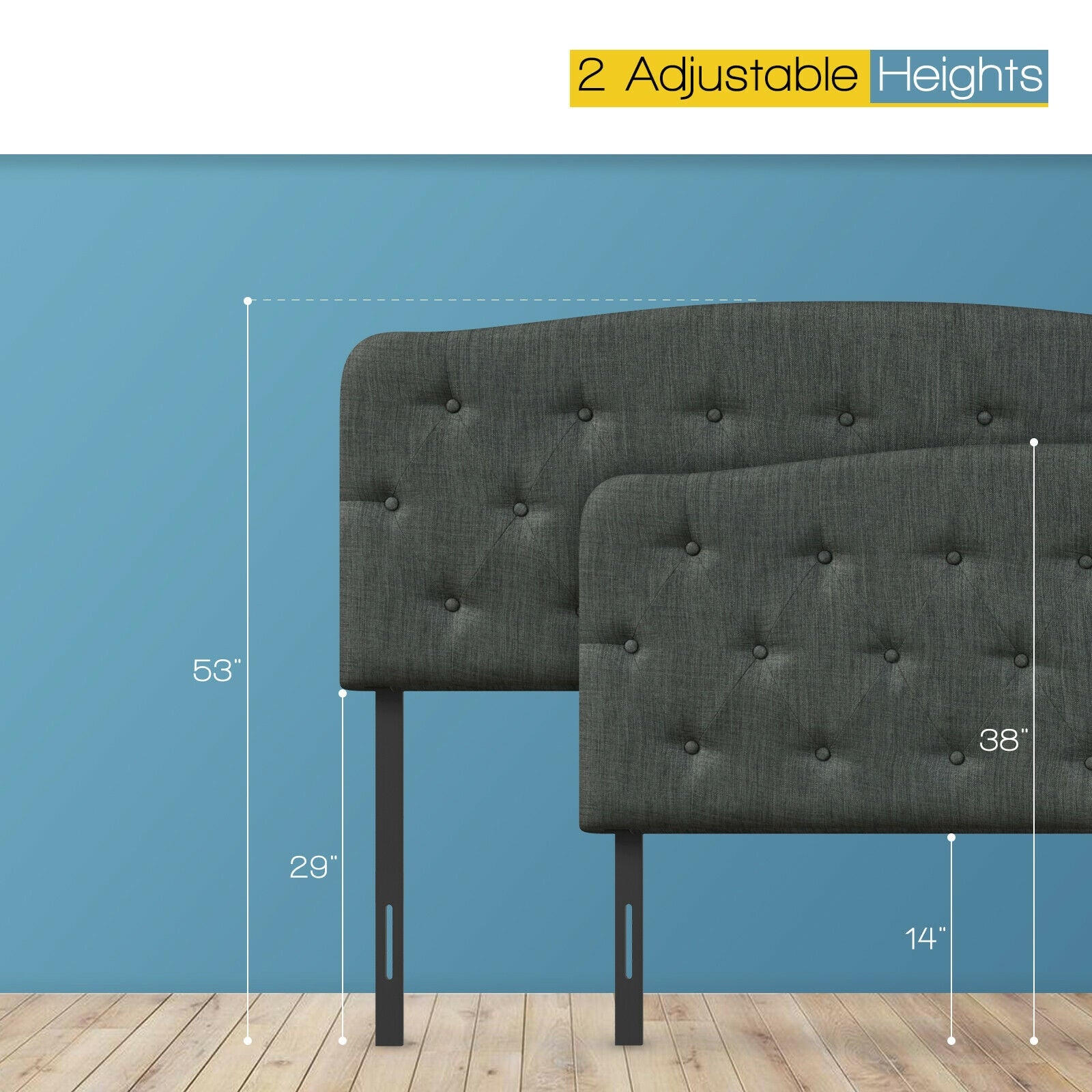 Faux Linen Headboard, Adjustable Heights, Gray Headboards at Gallery Canada