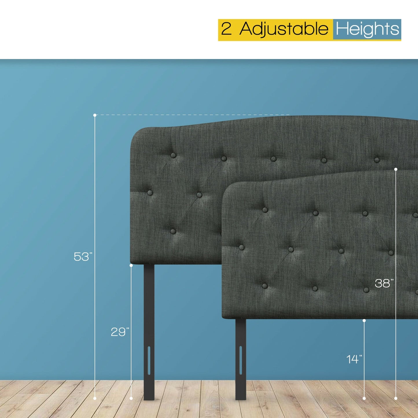 Faux Linen Headboard, Adjustable Heights, Gray Headboards at Gallery Canada