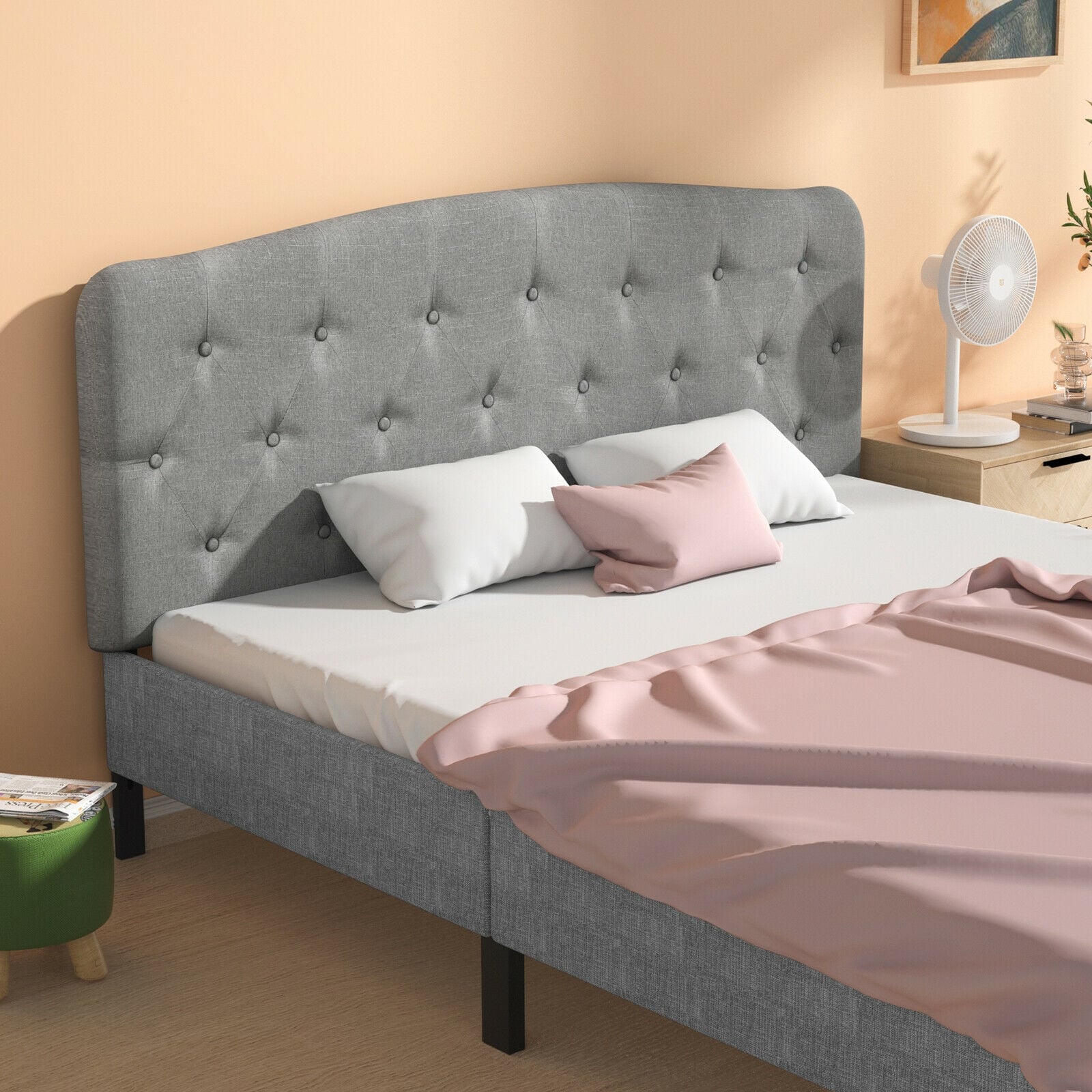 Faux Linen Headboard, Adjustable Heights, Light Gray Headboards at Gallery Canada
