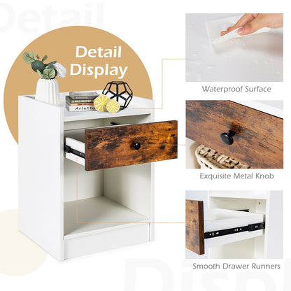 Set of 2 Nightstand with Drawer Cabinet, White Nightstands at Gallery Canada