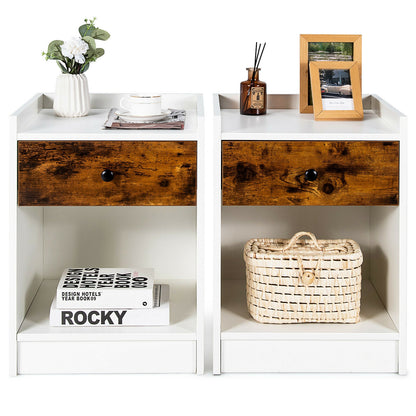 Set of 2 Nightstand with Drawer Cabinet, White Nightstands at Gallery Canada