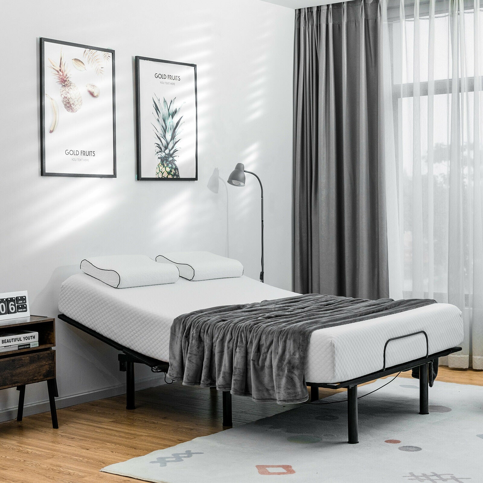 Queen Size Adjustable Bed Base, Head And Foot Incline, Black Simple Bed Frame at Gallery Canada